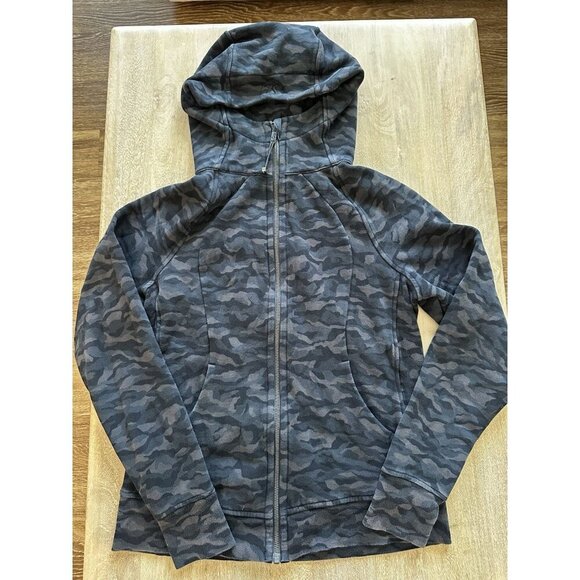 Lululemon Scuba Hoodie Light Cotton Fleece Sequoia Camo Print Deep Coal Black 10 - Picture 3 of 8
